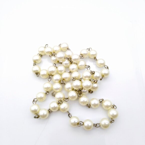 Vintage Delicate Chain Pearl Necklace, Art Deco Flapper Strand - Picture 2 of 3